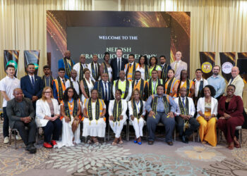 Representatives of the Ministry of Education, Greater Guyana Initiative, LearnCorp International, Council for TVET, and graduates