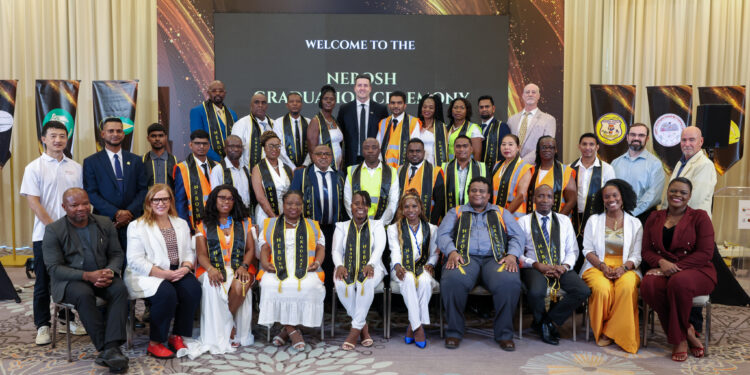 Representatives of the Ministry of Education, Greater Guyana Initiative, LearnCorp International, Council for TVET, and graduates