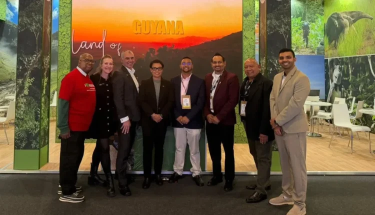 Minister of Tourism Industry and Commerce, Susan Rodrigues, along with the President of the Tourism and Hospitality Association of Guyana, Mitra Rajkumar, Director of the Guyana Tourism Authority, Kramrul Baksh and a delegation at the World Travel Market