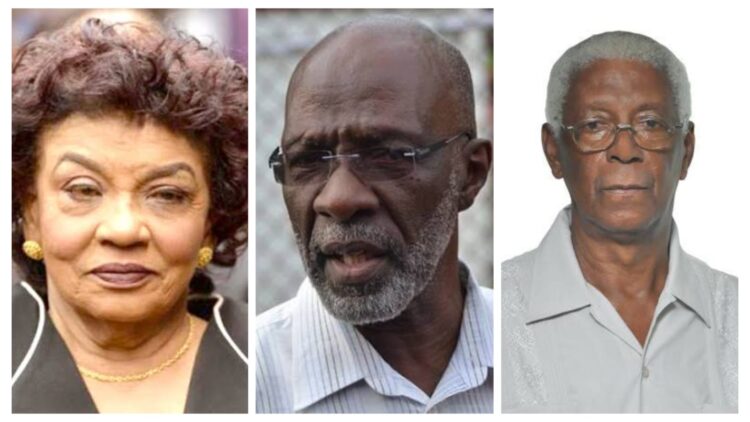 L-R GECOM Chair ret'd Justice Claudette Singh, Opposition-nominated Commissioners Vincent Alexander and Desmond Trotman