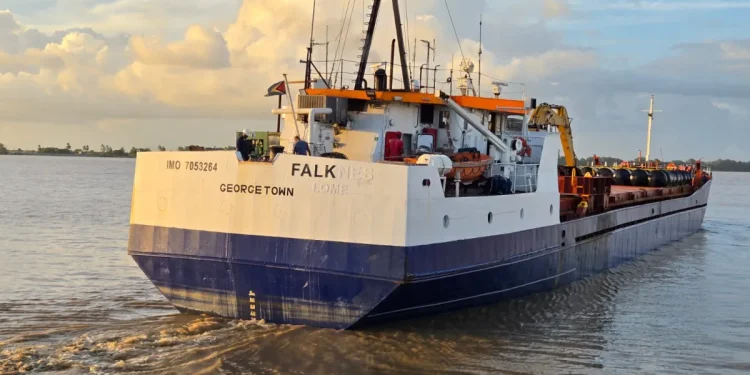 The MV Falk departs for Jamaica