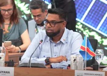 President Dr Mohamed Irfaan Ali addresses the gathering at COP30 (DPI photo)