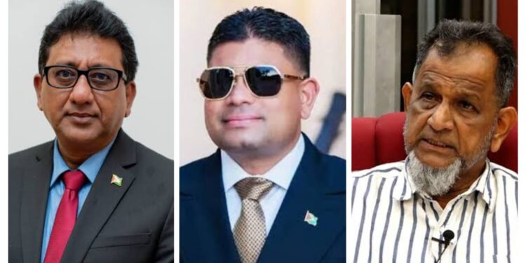L-R AG Anil Nandlall, Azruddin Mohamed, Nazar "Shell" Mohamed