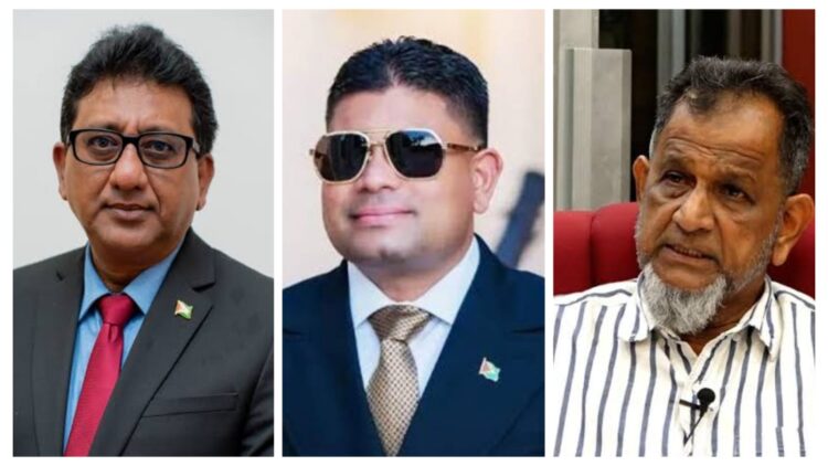 L-R AG Anil Nandlall, Azruddin Mohamed, Nazar "Shell" Mohamed