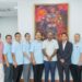 Minister of Health Dr. Frank Anthony (centre) with the Chinese doctors (in blue) and other members of Guyana's health team
