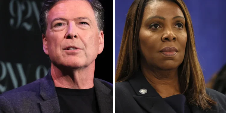 Former FBI Director James Comey and New York Attorney General Letitia James.
Getty Images