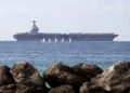 The USS Gerald R. Ford is anchored in the Bay of Palma after arriving to Spain's Palma de Mallorca on Oct. 3, 2025. The world's largest aircraft carrier is due to arrive in the northern Caribbean on Sunday as tensions with Venezuela grow.
Jaime Reina/AFP via Getty Images