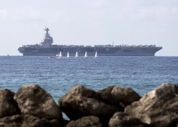 The USS Gerald R. Ford is anchored in the Bay of Palma after arriving to Spain's Palma de Mallorca on Oct. 3, 2025. The world's largest aircraft carrier is due to arrive in the northern Caribbean on Sunday as tensions with Venezuela grow.
Jaime Reina/AFP via Getty Images