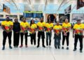 L-R: Enwin Enmore,Thuraia Thomas, Delroy Tyrell,Vanessa Wickham,Shemar Britton ,Elishaba Johnson.Jasmine Billingy, Chelsea Edghill, Linden Johnson, Nigel Bryan and Joel Alleyne are already in Riyadh along with Mr Garfield Wiltshire Chef de Mission (Guyana Olympic Association)