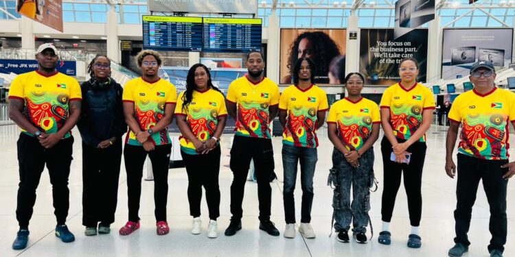 L-R: Enwin Enmore,Thuraia Thomas, Delroy Tyrell,Vanessa Wickham,Shemar Britton ,Elishaba Johnson.Jasmine Billingy, Chelsea Edghill, Linden Johnson, Nigel Bryan and Joel Alleyne are already in Riyadh along with Mr Garfield Wiltshire Chef de Mission (Guyana Olympic Association)