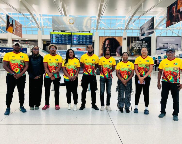 L-R: Enwin Enmore,Thuraia Thomas, Delroy Tyrell,Vanessa Wickham,Shemar Britton ,Elishaba Johnson.Jasmine Billingy, Chelsea Edghill, Linden Johnson, Nigel Bryan and Joel Alleyne are already in Riyadh along with Mr Garfield Wiltshire Chef de Mission (Guyana Olympic Association)