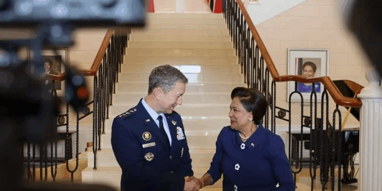 Chairman US Joint Chiefs of Staff General Dan Caine and Trinidad & Tobago Prime Minister Kamla Persad-Bissessar (Google photo)