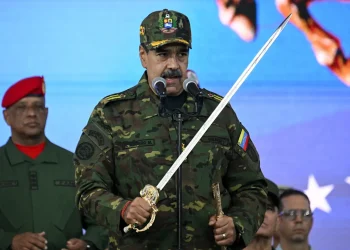 Nicolas Maduro brandished the sword of Venezuelan independence hero Simon Bolivar at a protest against US threats - Federico PARRA/AFP via Getty Images