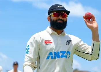 Ajaz Patel after taking a five wicket bag vs Sri Lanka in 2024 | Photo: SL Cricket/Photosport