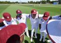 West Indies' captain Roston Chase (C) talks to his players before the start of play against New Zealand on Day 4 of their Test match in Christchurch, New Zealand, on December 5. (via AP) -
West Indies' captain Roston Chase (C) talks to his players before the start of play against New Zealand on Day 4 of their Test match in Christchurch, New Zealand, on December 5. (via AP)