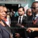 Opposition Leader Pennelope Beckles speaks to the media, after the funeral of PNM stalwart Ferdinand 'Ferdie' Ferreira, at Seventh-Day Adventist Church, Stanmore Avenue, Port of Spain, on December 16. - Photo by Angelo Marcelle
