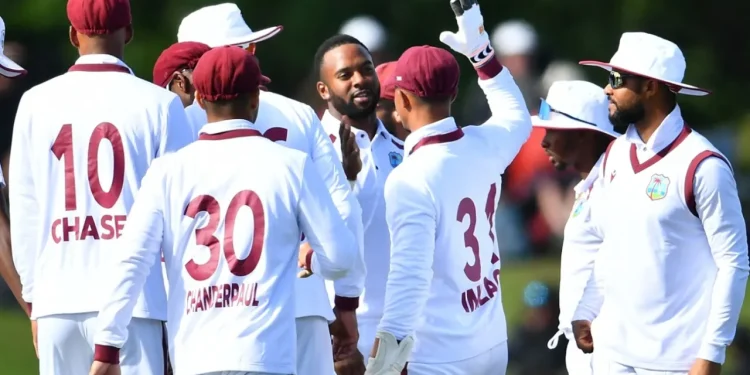 Ojay Shields celebrates his maiden Test wicket  •  AFP/Getty Images