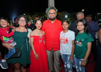 President Irfaan Ali and First Lady Arya Ali ( in red) at the Friday night's event (President Ali face book photo)