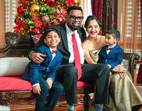 President Irfaan Ali, First Lady Arya Ali and children