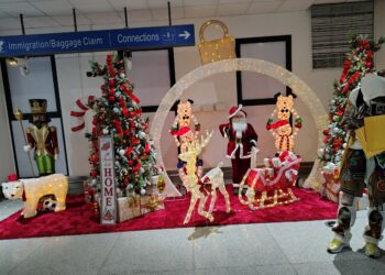 Christmas decor at CJIA Timehri