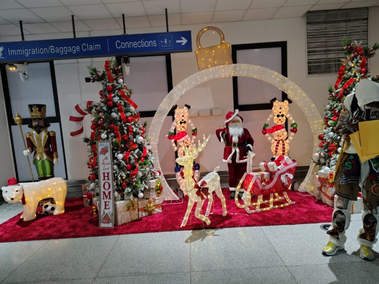 Christmas decor at CJIA Timehri