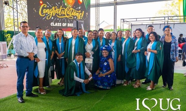 The first cohort of students graduating with the Certificate in Dual Language/Multilingual Practice in Education (CDL/MPE) from the University of Guyana, together with Deputy Chief Education Officer for Amerindian and Hinterland Education Development, Marti De Souza; Ms Charlene Wilkinson, lecturer in the Department of Language and Cultural Studies (first left); and Dr Tamirand Nnena De Lisser, Coordinator of the University of Guyana’s Guyanese Languages Unit.