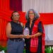 Director of the Institute for Gender Studies, Dr Lisa Edwards, presents a token of appreciation to Professor Emerita Kamala Kempadoo of York University during the IGS’ 10th anniversary celebration at the University of Guyana’s Education Lecture Theatre.
