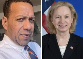 L-R Mark Benschop and former US Ambassador to Guyana Sarah Ann Lynch