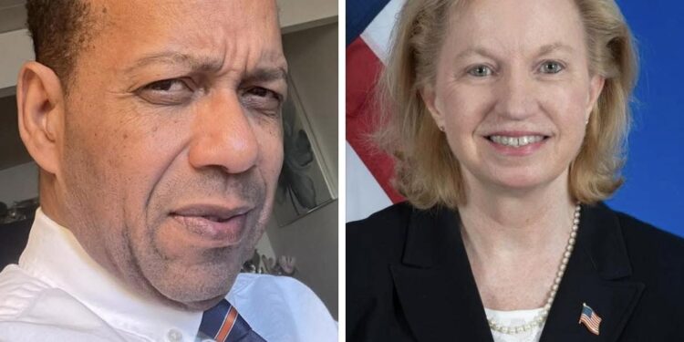 L-R Mark Benschop and former US Ambassador to Guyana Sarah Ann Lynch