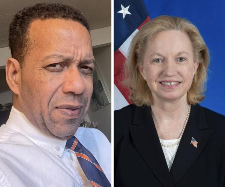 L-R Mark Benschop and former US Ambassador to Guyana Sarah Ann Lynch