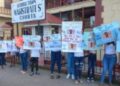 Family and friends of one of the accused men calling for his release outside the Magistrates’ Court on Tuesday