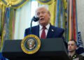 President Donald Trump speaks during a Mexican Border Defense Medal presentation in the Oval Office at the White House in Washington, December 15, 2025.
