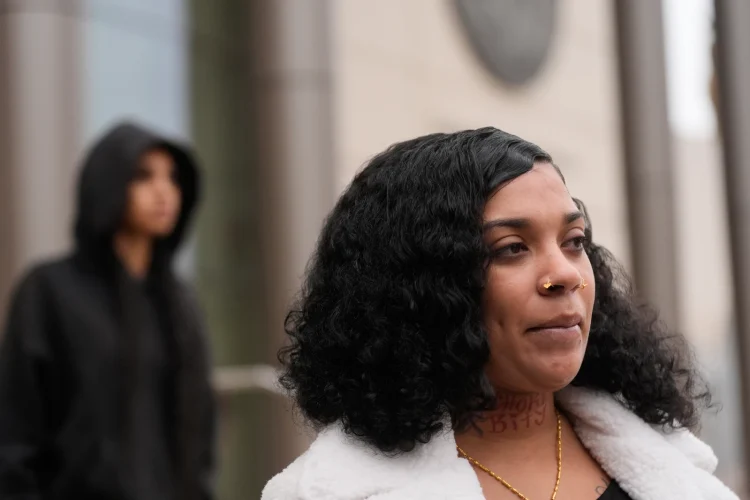 Patrice Williams, who was hosting a party for her daughter where gunfire broke out, speaks during an interview in Stockton, Calif., Monday, Dec. 1, 2025. (AP Photo/Jeff Chiu)