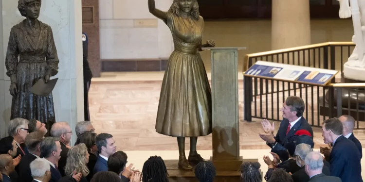 Virginia's Barbara Rose Johns statue is unveiled at a ceremony in Emancipation Hall on Capitol Hill in Washington, D.C. on Tuesday.

Saul Loeb/AFP via Getty Images