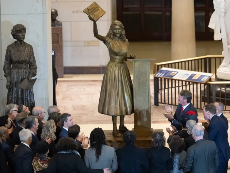 Virginia's Barbara Rose Johns statue is unveiled at a ceremony in Emancipation Hall on Capitol Hill in Washington, D.C. on Tuesday.
Saul Loeb/AFP via Getty Images