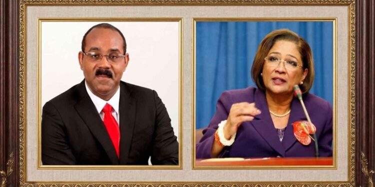 Prime Minister of Antigua and Barbuda, Gaston Browne and Prime Minister of Trinidad and Tobago Kamla Persad-Bissessar