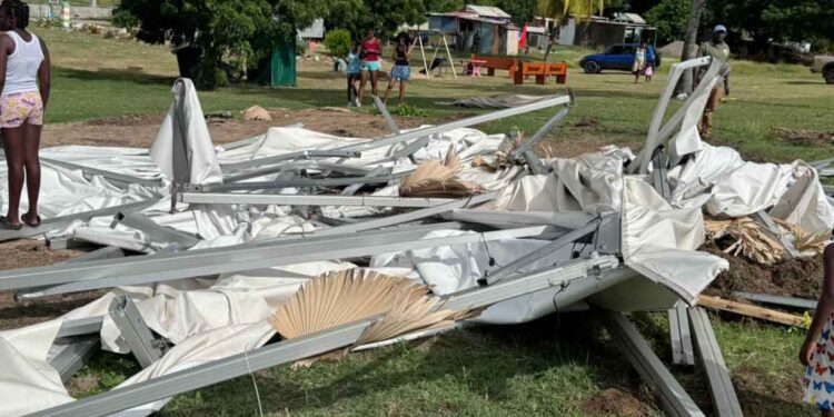 The tent connected to Opposition Leader and MP for the area, Jamale Pringle, at Morris Bay that was destroyed by the Develppment Control Authority allegedly upon the instructions of Prime Minister Gaston Browne.