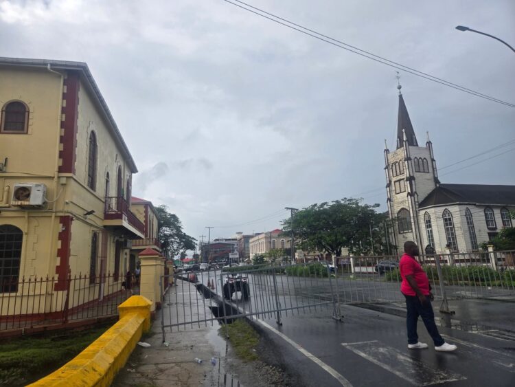 Police barricade in front the Georgetown Magistrates Court on December 10, 2025
