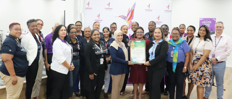 Caribbean Airlines CEO Ag., Nirmala Ramai (centre) with team members from the Operations Division, winners of the Caribbean Airlines Sustainability Leaderboard Challenge for H1 2025.