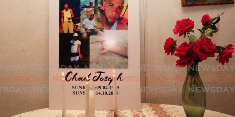 A photograph of Las Cuevas fisherman Chad Joseph during a memorial at the Joseph family home in Maracas Village on October 22, 2025. - Photo by Faith Ayoung