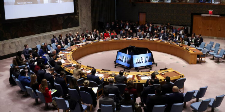 Members of the UN security council meet in New York, on Monday, on the US strikes and capture of Venezuelan president Nicolás Maduro and his wife. Photograph: Brendan McDermid/Reuters