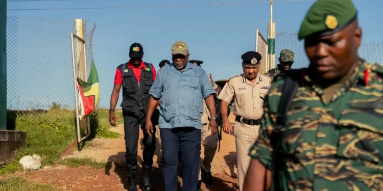 PM Phillips, along with senior GDF and GPF members, during his visit to Region One