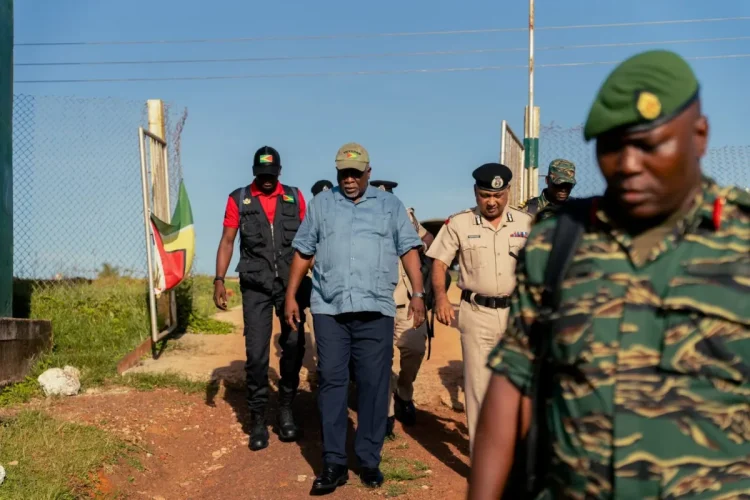 PM Phillips, along with senior GDF and GPF members, during his visit to Region One