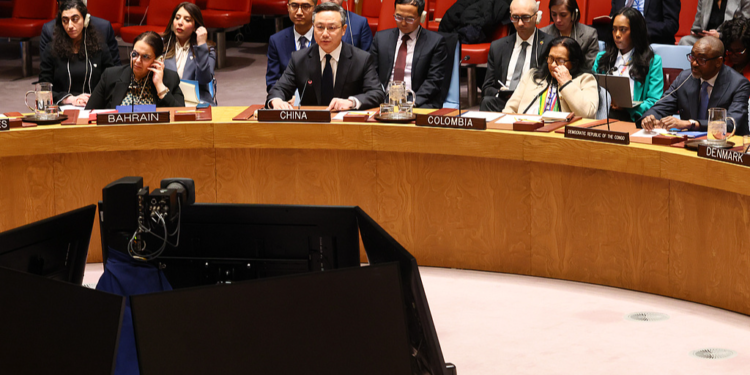 Sun Lei, China's deputy permanent representative to the UN, speaks during a UN Security Council meeting at the UN headquarters in New York, January 15, 2026. /VCG