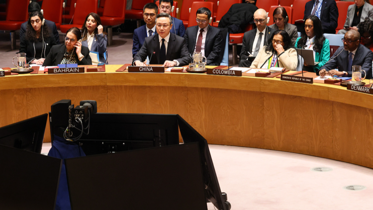Sun Lei, China's deputy permanent representative to the UN, speaks during a UN Security Council meeting at the UN headquarters in New York, January 15, 2026. /VCG