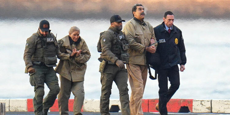 Venezuelan president Nicolas Maduro and his wife, Cilia Flores, are escorted by federal agents in Manhattan, New York City, on Monday. (XNY / Star Max / GC Images via Getty Images)
© XNY