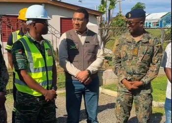 Prime Minister Holness engaging with GDF members at White House, Westmoreland