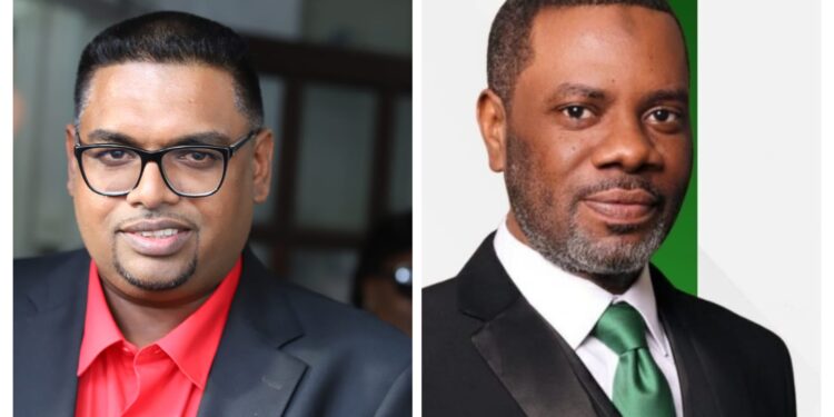 L-R President Irfaan Ali and K. Sharma Solomon  MP (APNU)