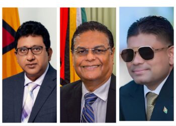 L-R AG Anil Nandlall, Speak Manzoor Nadir, WIN Leader Azruddin Mohamed
