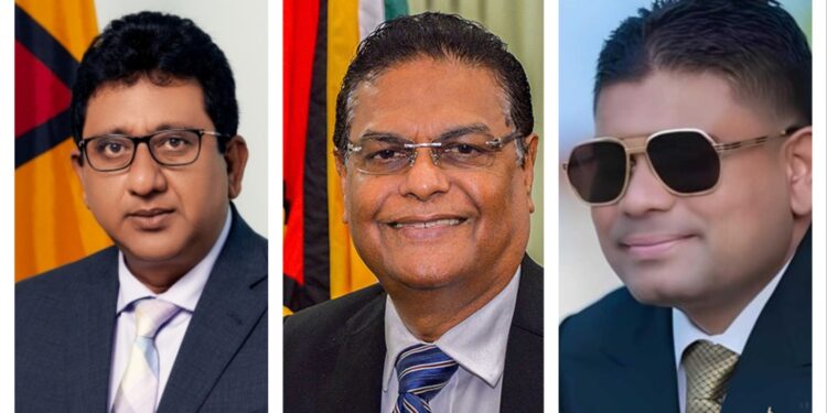 L-R AG Anil Nandlall, Speak Manzoor Nadir, WIN Leader Azruddin Mohamed